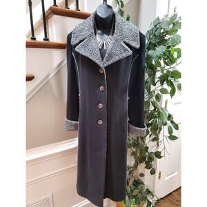 Vintage Madeline Women's Black Wool Long Sleeve Buttons Front Long Coat XL
